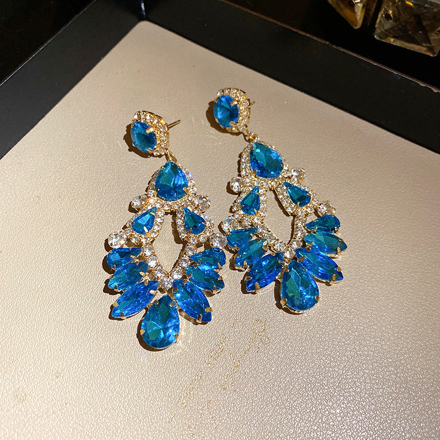 Blue Crystal Butterfly Flower Fashion Simple Fresh Light Luxury High Earrings