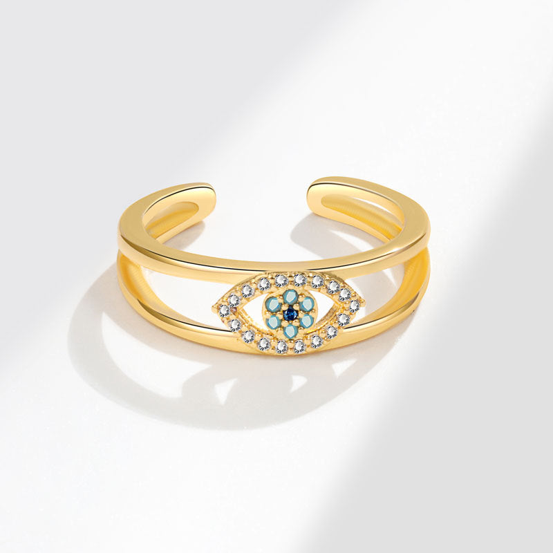 Devil's Eye Copper Plating Real Gold Open Diamond Three-color Ring