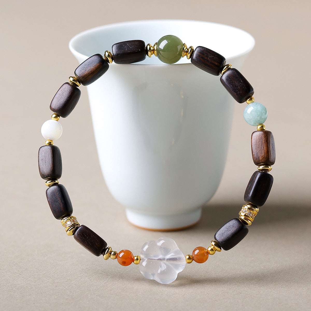 Women's Vietnam Nha White Chess Nan Eaglewood Buddha Beads Bracelets