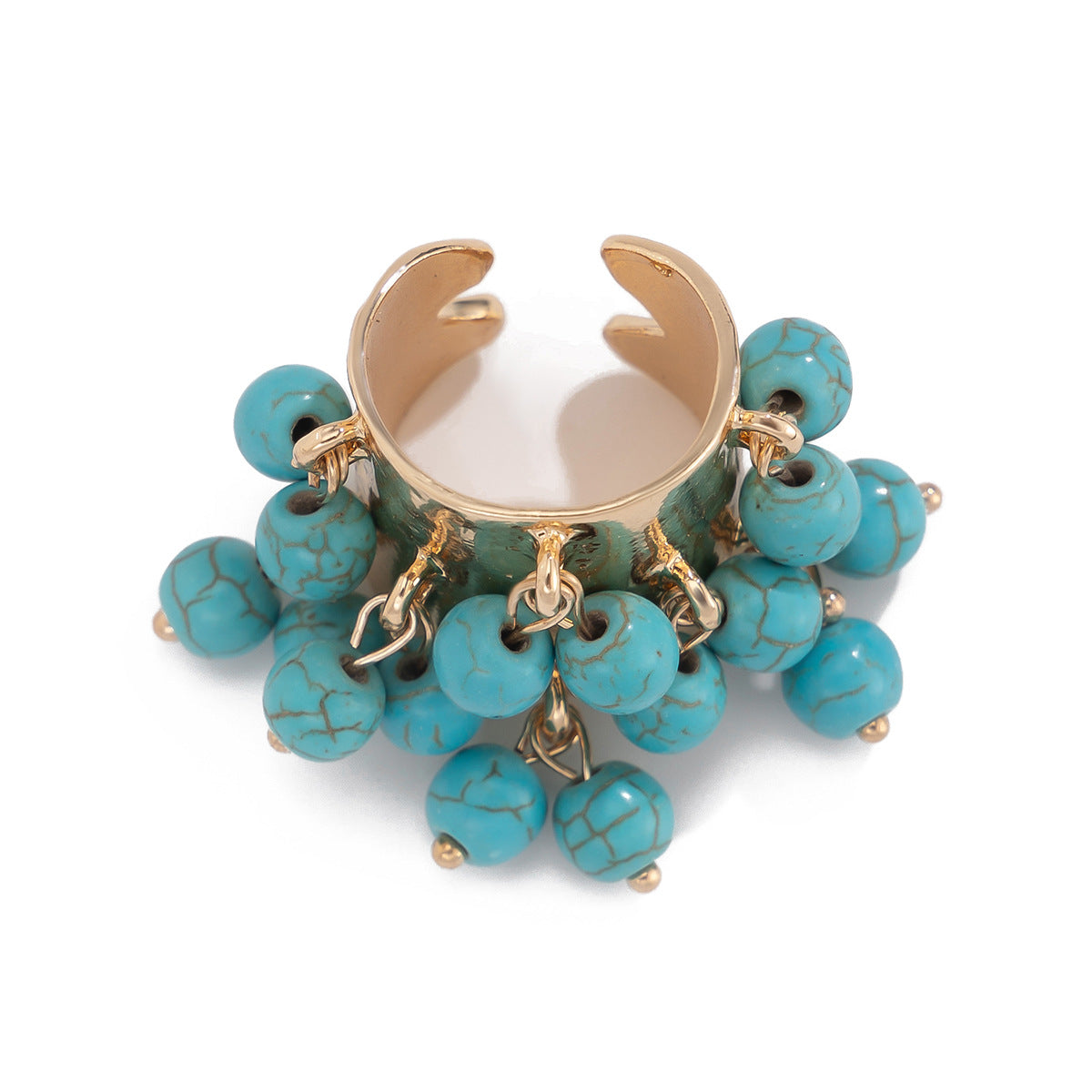 Women's Vintage Pearl Tassel Exaggerated Personality Turquoise Rings