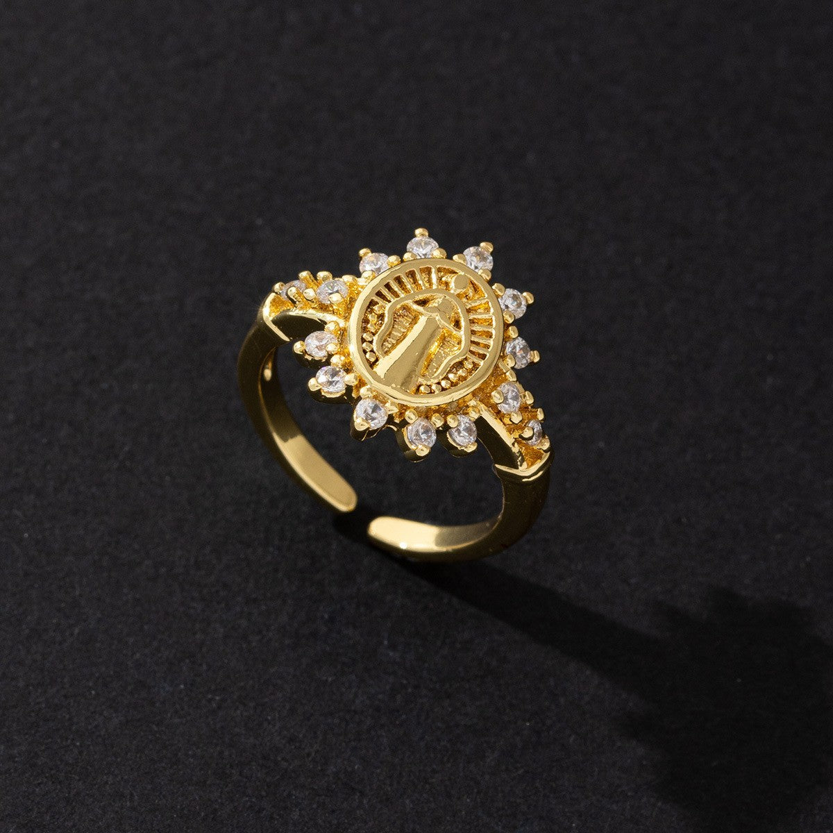 Women's Copper Zircon Electroplated Real Gold Open Index Ring