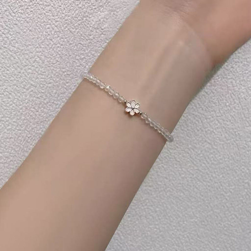 Women's Exquisite Sterling Sier Snake Bones Chain Ball Stitching Asymmetric Light Bracelet