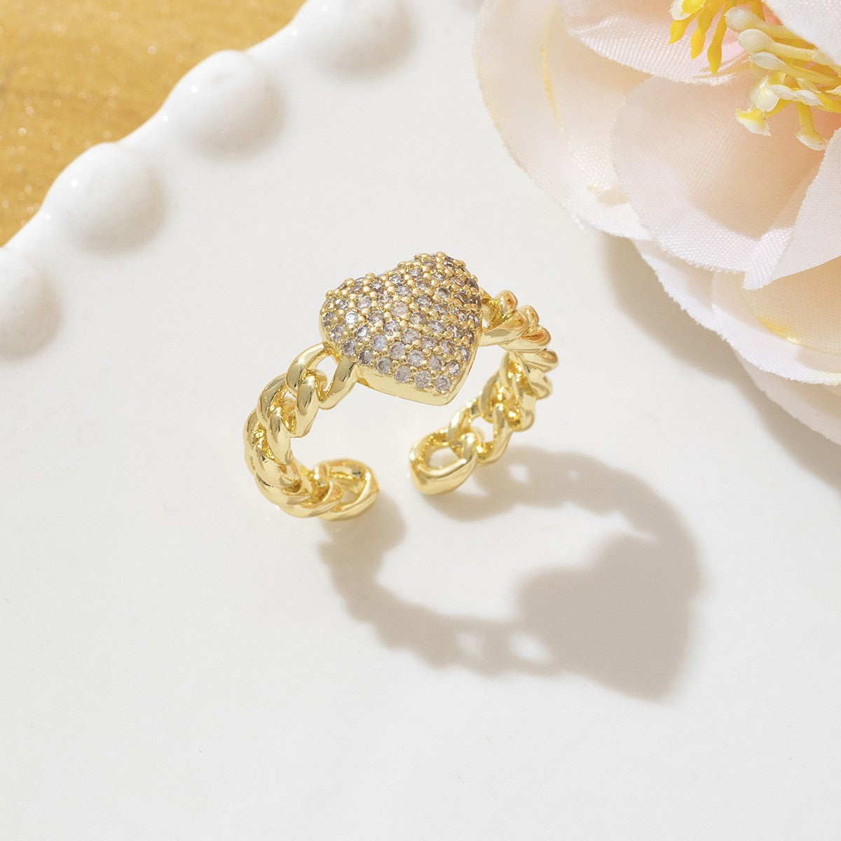 Temperament High Sense Loving Heart With Opening Adjustable Super Flash Ring