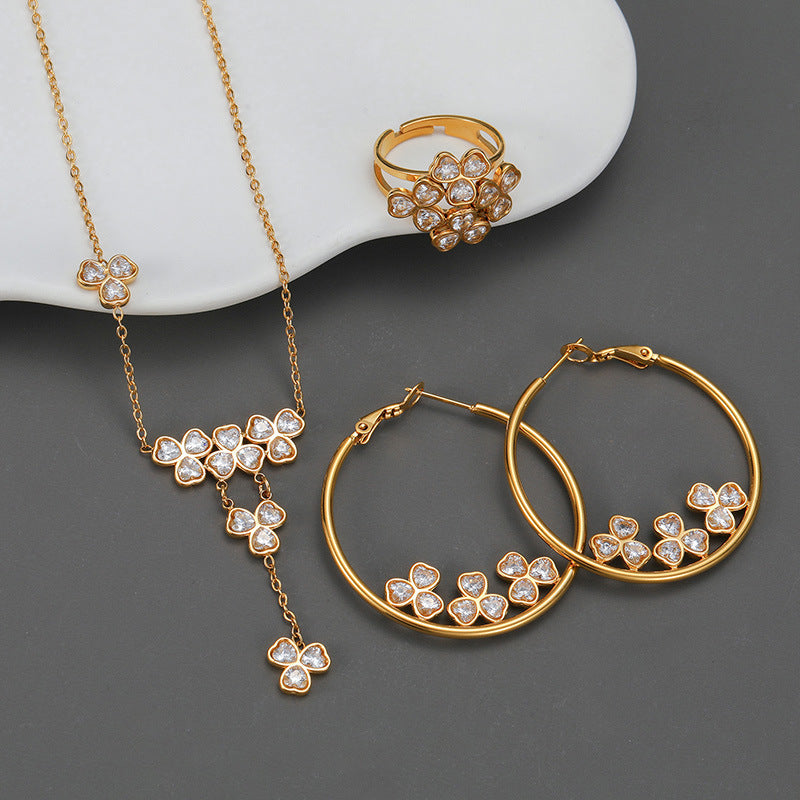 Round Female Special Interest Light Luxury Gold-plated Stainless Jewelry Set