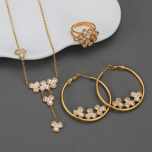 Round Female Special Interest Light Luxury Gold-plated Stainless Jewelry Set