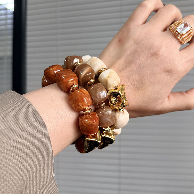 Blooming Vintage Handmade Dopamine Creative Elastic String Oval Geometric Square Bracelets