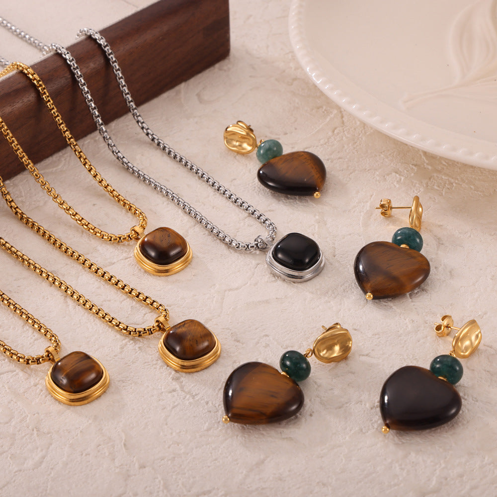 Retro Geometric Tigereye Graceful Personality Design Jewelry Set