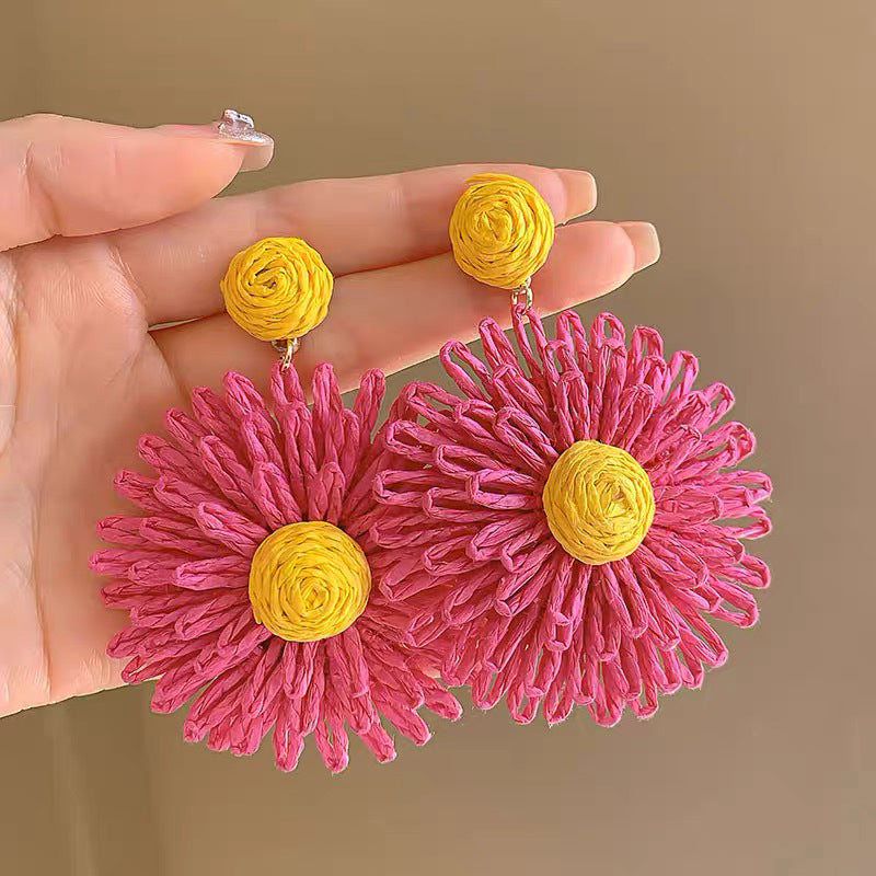 Female Raffia Summer High Sense Profile Fashion Graceful Vacation Stud Earrings