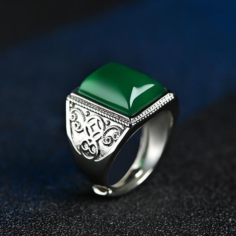 Chalcedony Domineering Argent Pur Man's Opening Thumb Gift Emerald Color Ring