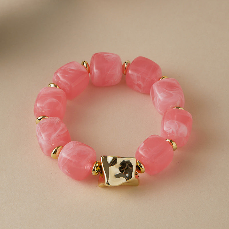 Blooming Vintage Handmade Dopamine Creative Elastic String Oval Geometric Square Bracelets