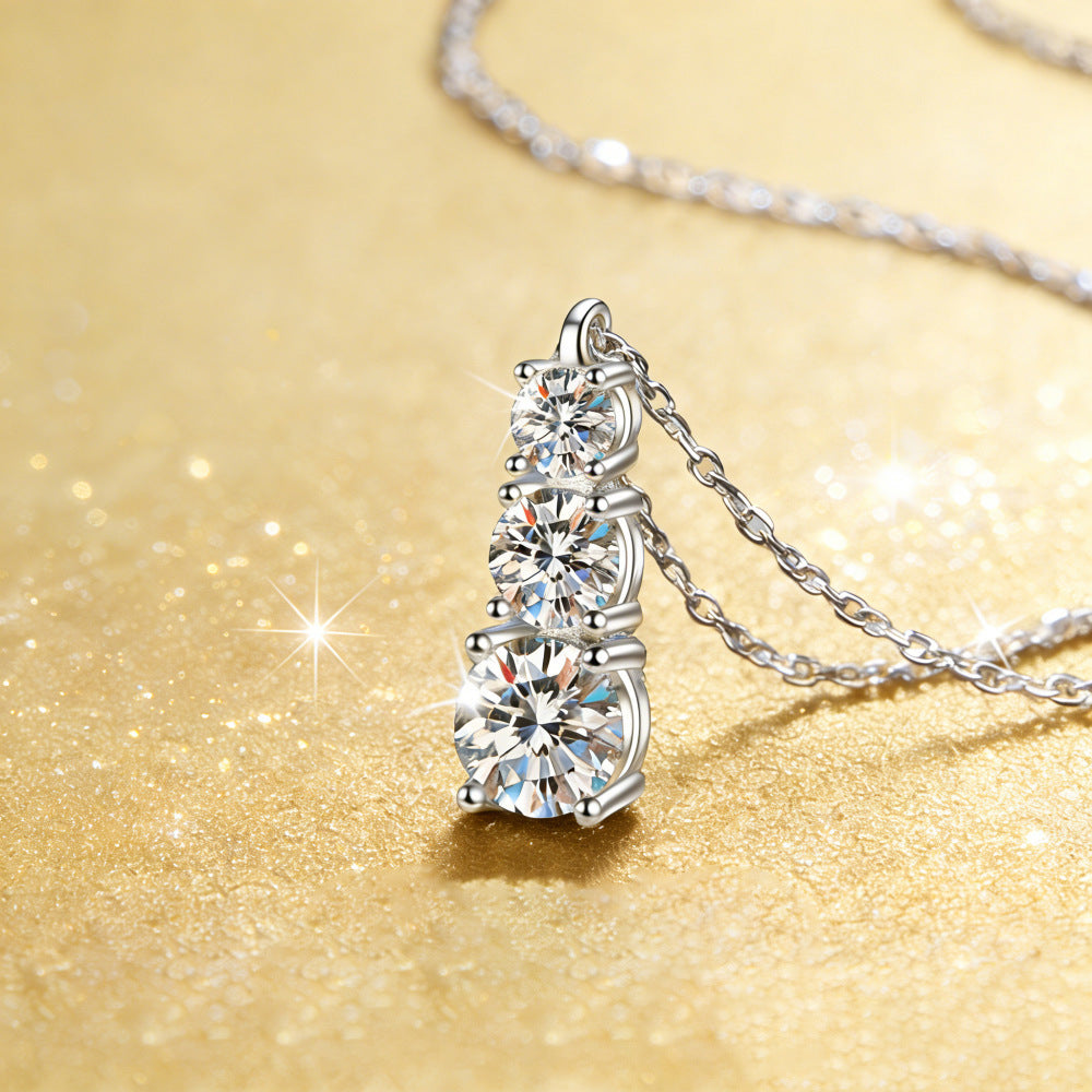 Women's Three-life Stone Zircon Inlaid Fashion Geometric Necklace