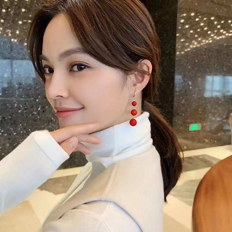 Red Ball Festive Female Temperament Long Tassel Earrings