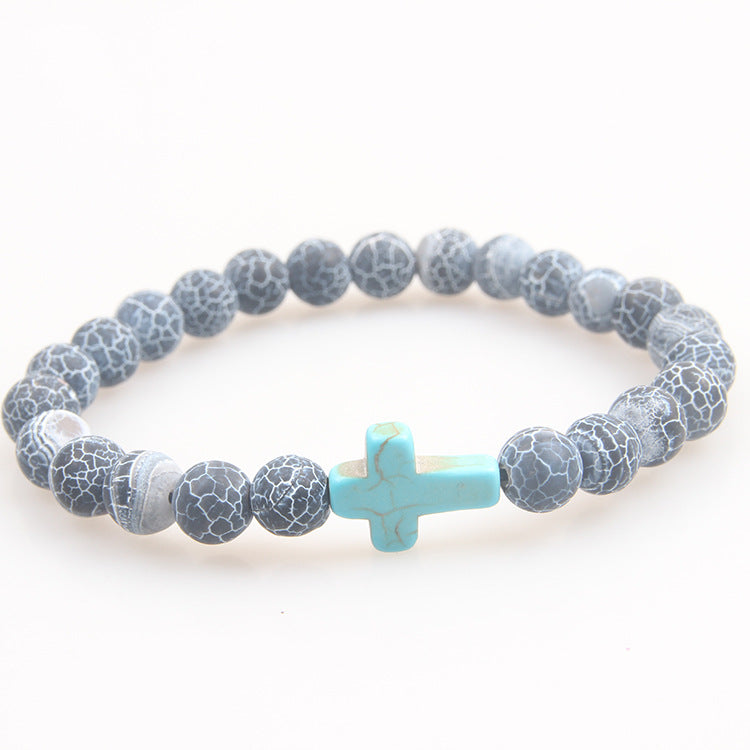 Women's & Men's Turquoise Cross Volcanic Rock Beaded Vintage Bracelet