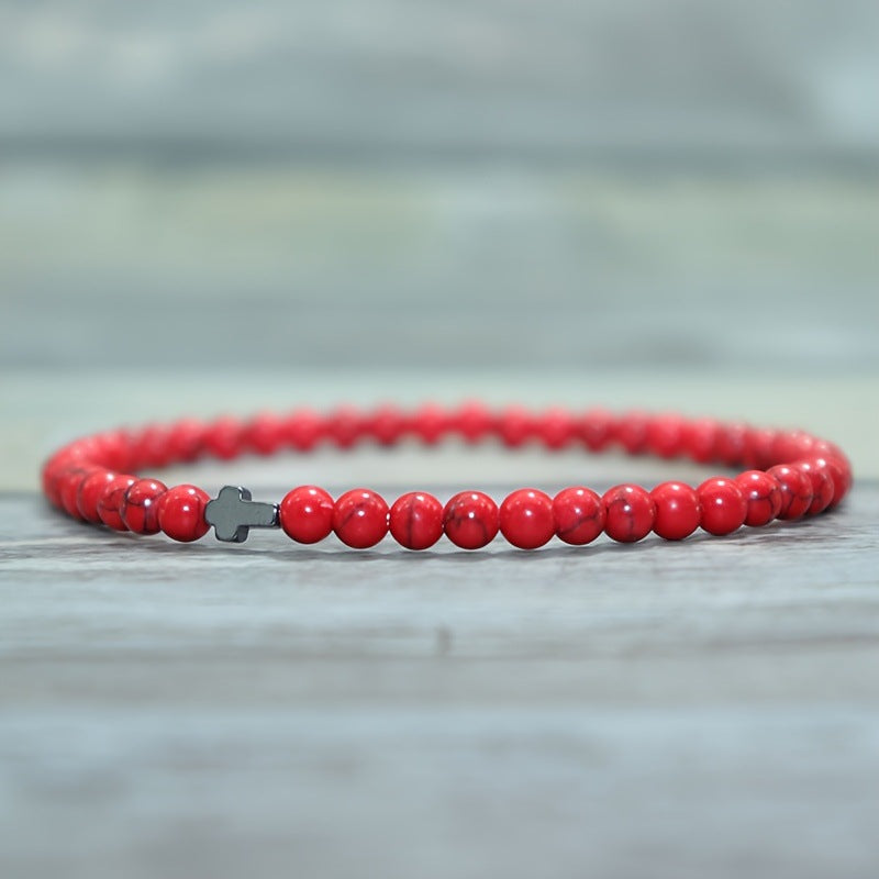 Haematite Cross Volcanic Rock Red Turquoise Bracelets
