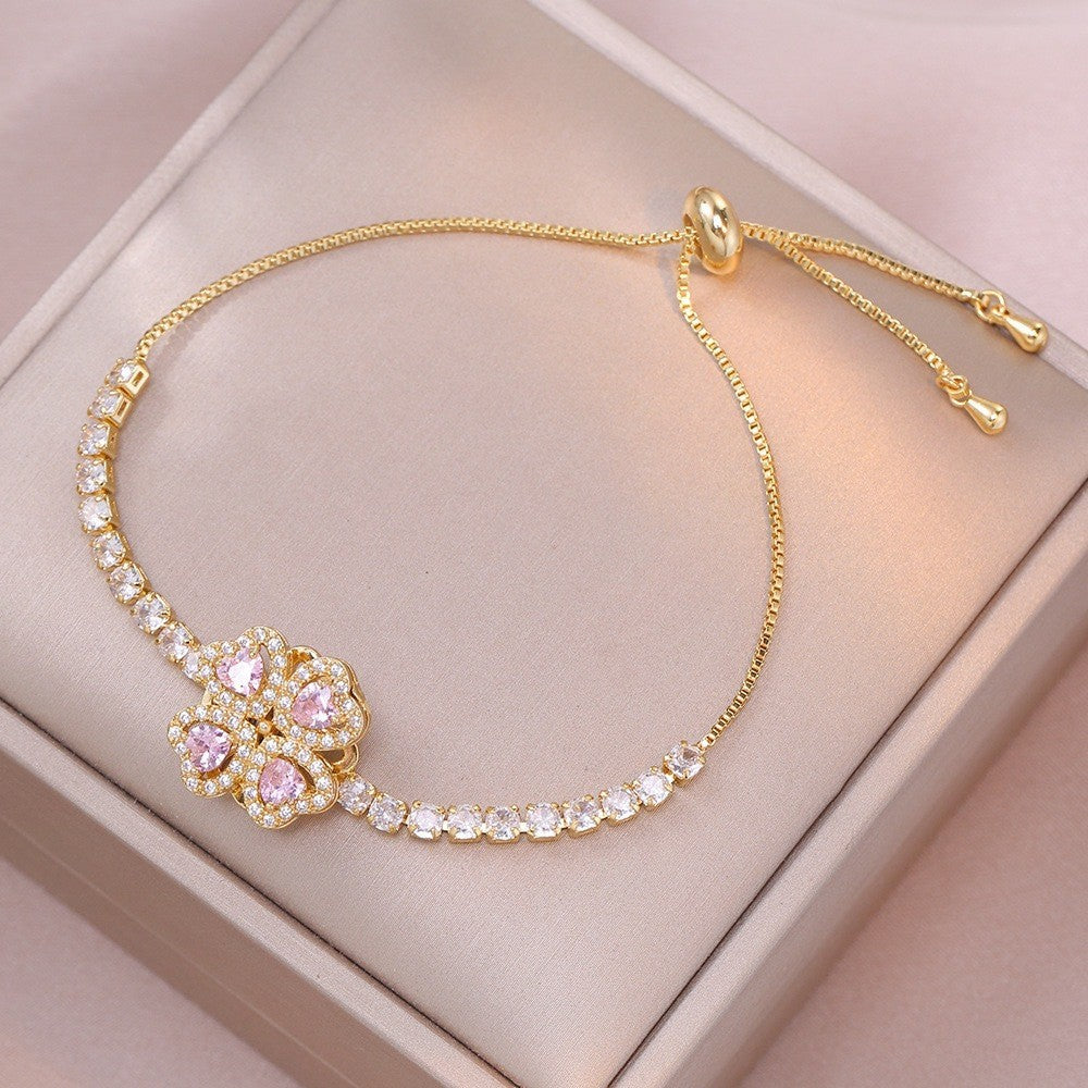 Female Five Petal Flower Fashion Bauhinia Rotatable Bracelet