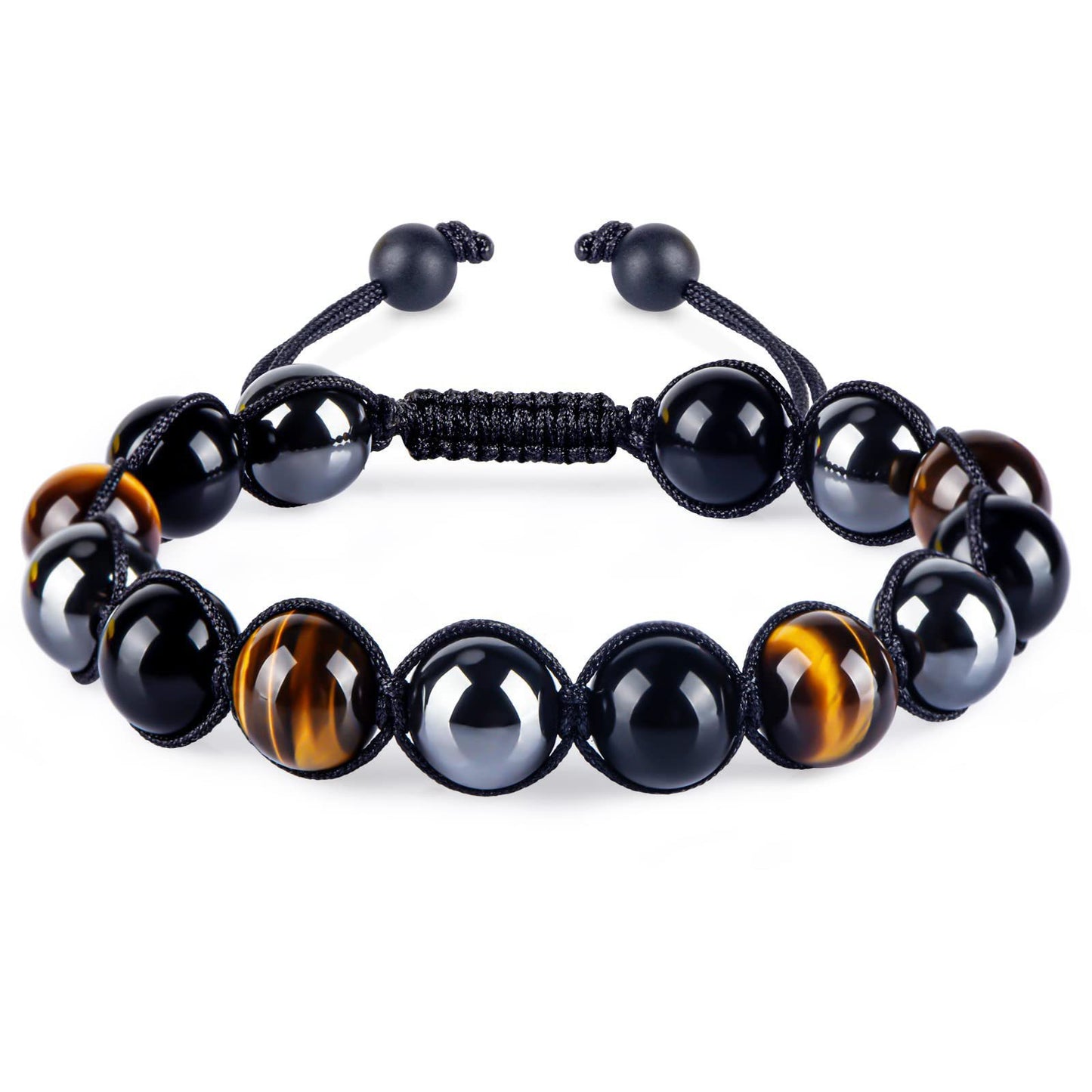 Women's & Men's Cat's Eye Green Pine Red Pattern Black Silk Phantom Natural Bracelet