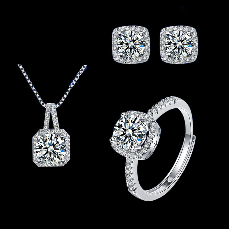 Three-piece Inlaid Zircon Ear Female Clavicle Chain Jewelry Set