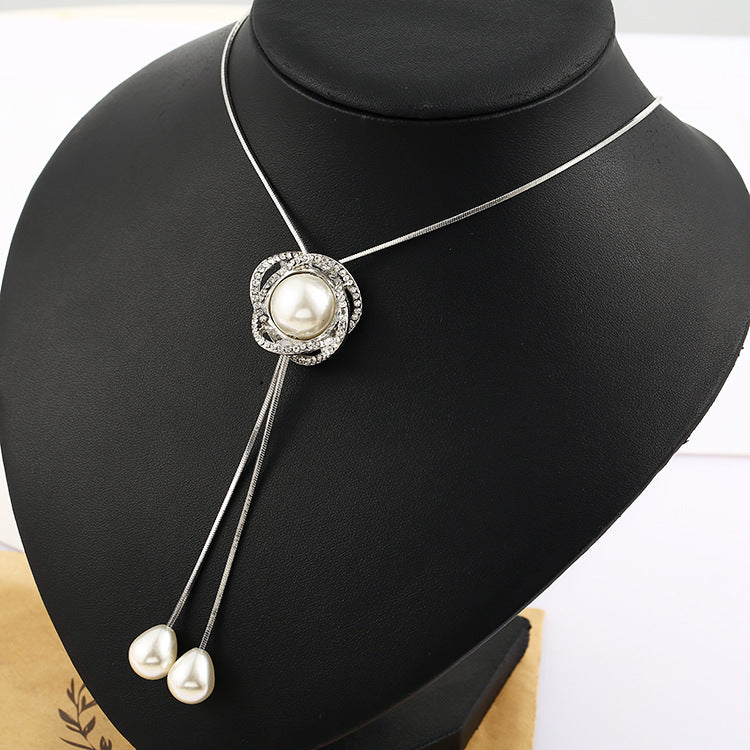 Women's Flower Pearl Sweater Chain Fresh Temperament Necklaces