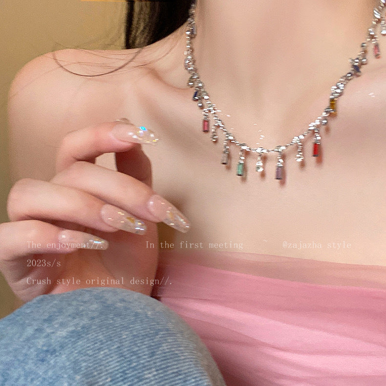 Women's Summer Style Rainbow Color Fringed Zircon Necklaces
