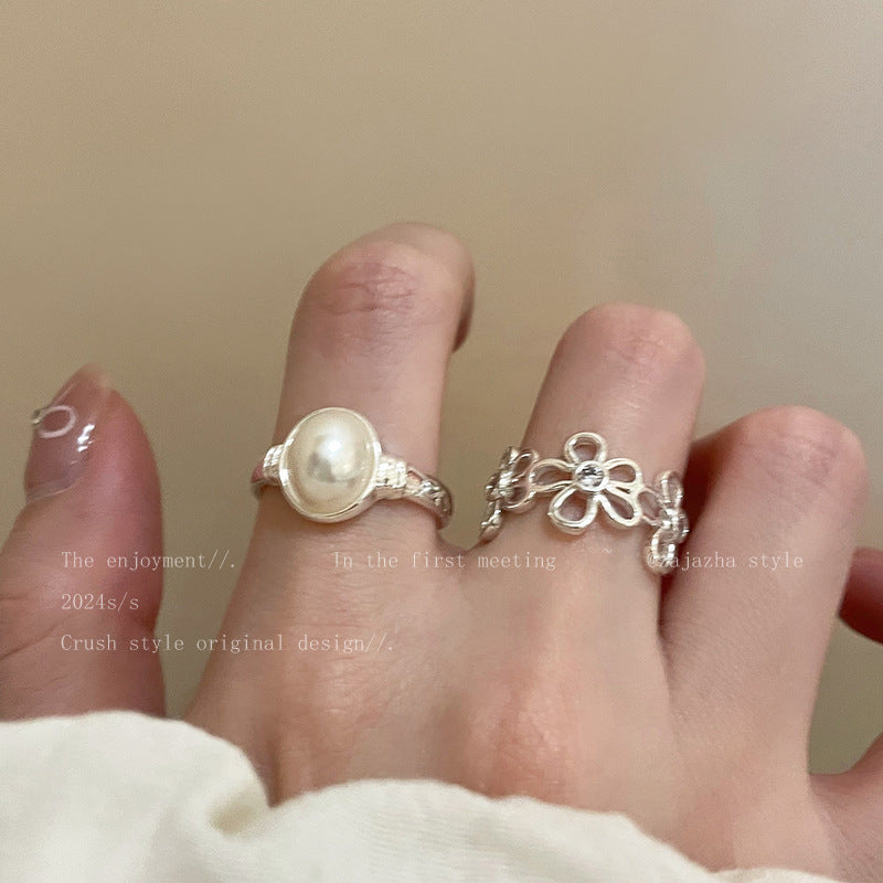 Women's Flower Open Light Luxury High-grade Exaggerated Girlfriends Index Finger Ring
