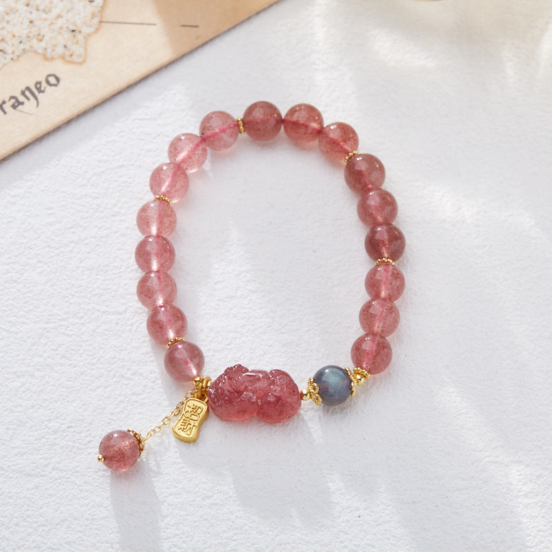 Women's Strawberry Quartz Rich Flower Lucky Pink Crystal Bracelets