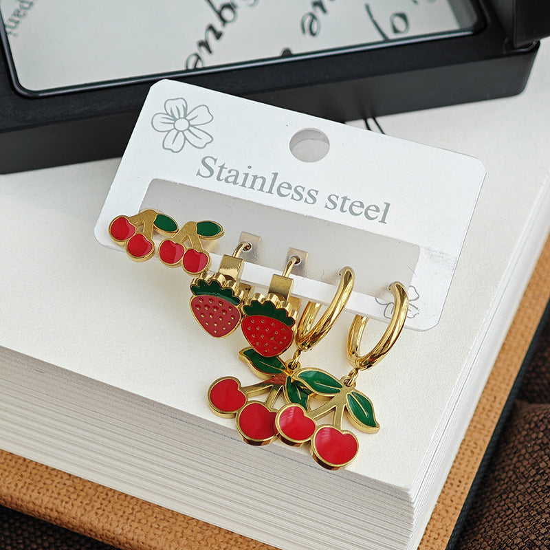 Strawberry Female Fruit Series Titanium Steel Ear Clip Earrings