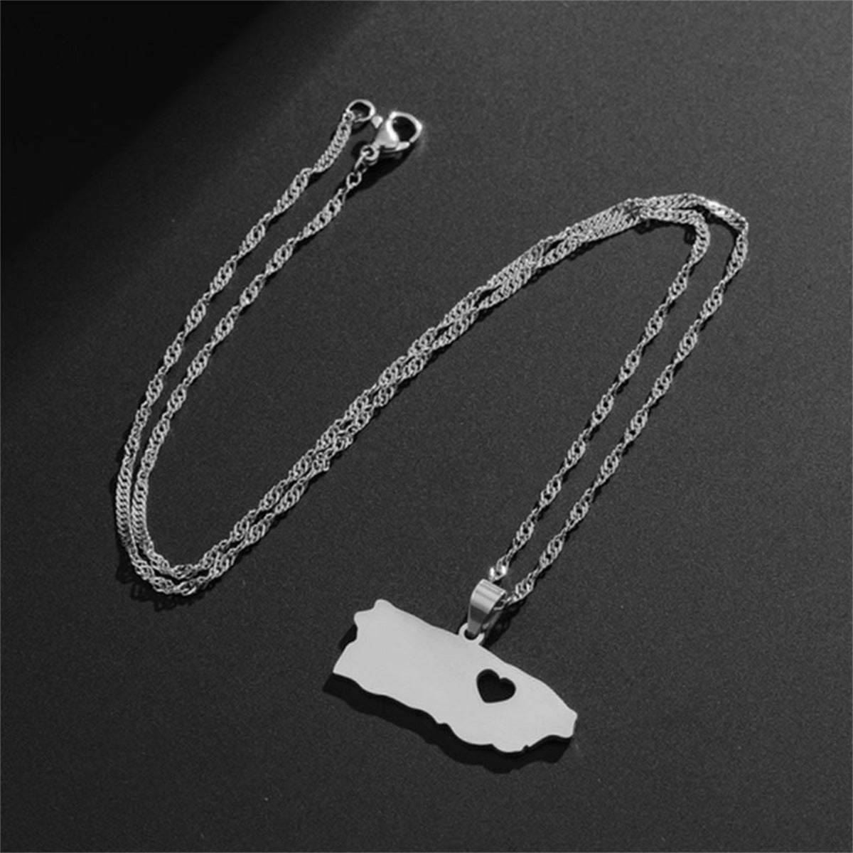 Puerto Rico Stainless Steel Map Male Necklaces