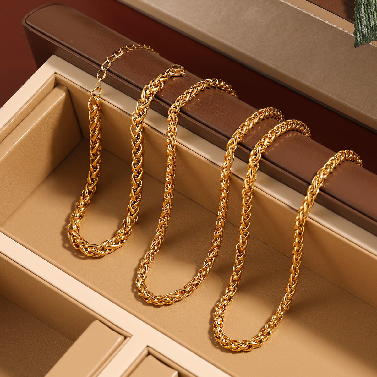 Personality Woven Keel Basket Chain Female Temperament Gold-plated Titanium Steel Jewelry Set