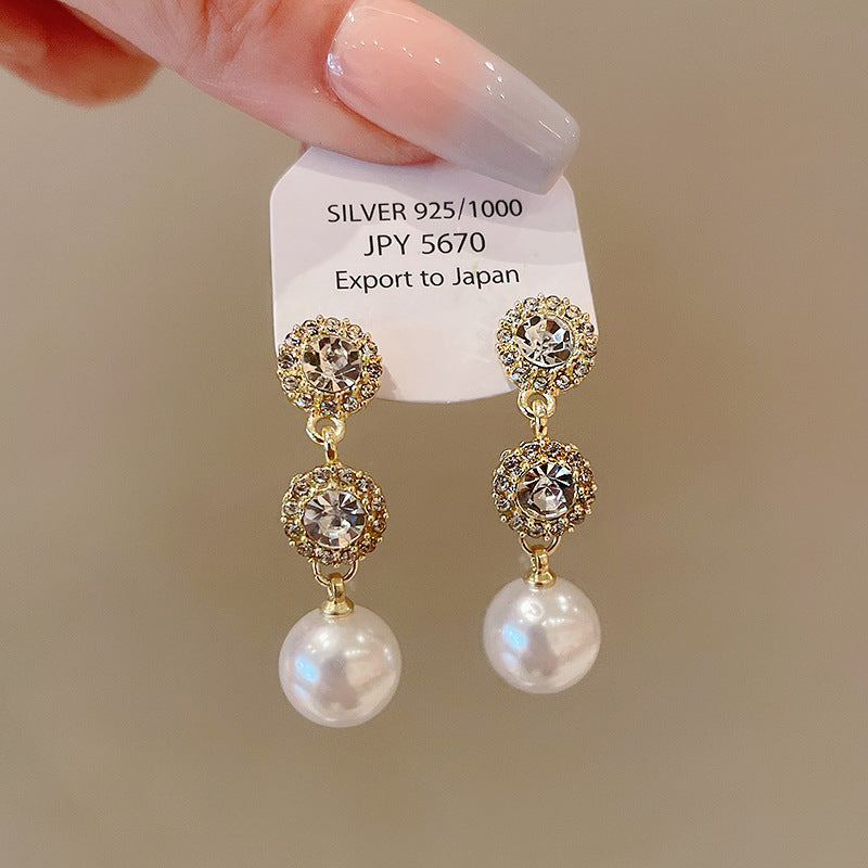 Fashion High-grade Zircon Pearl French Minority Retro Earrings