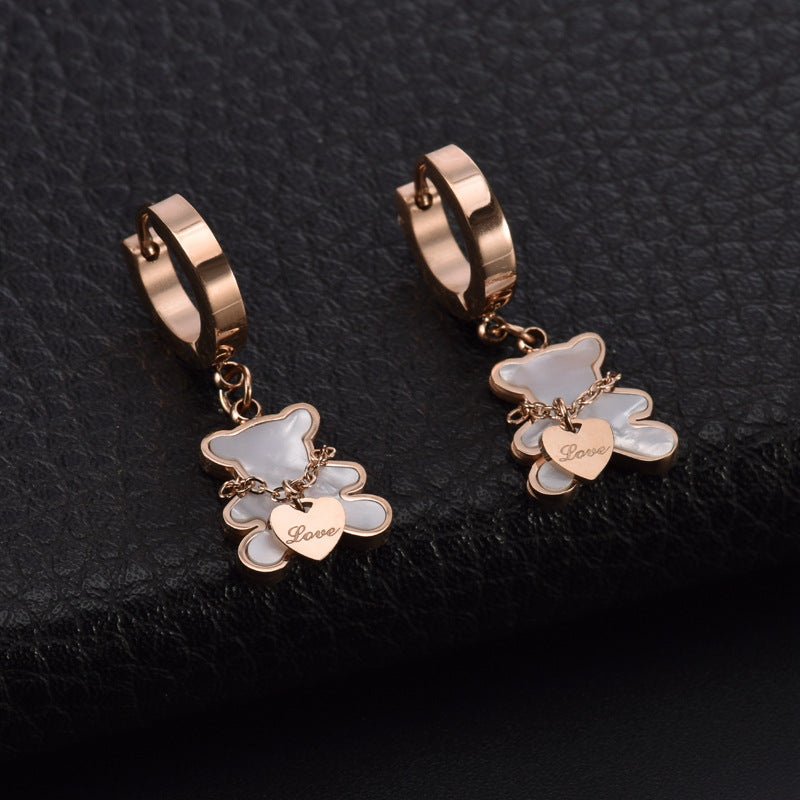 Women's Simple Titanium Steel Fashion Korean Peach White Earrings