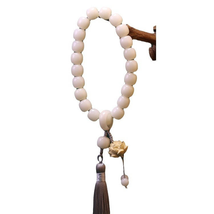 Women's & Men's Corypha Jade Bodhi Root Old Barrel Beads Flexible Tassel Boxwood Bracelet