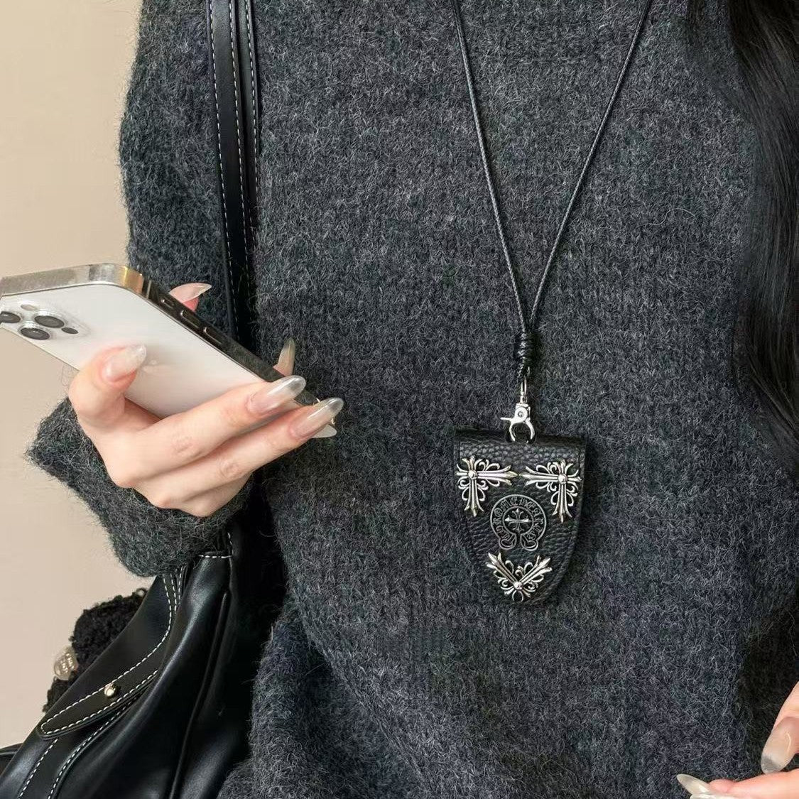 Cross Leather Magnetic Glasses Clip Female Storage Long Halter Necklace