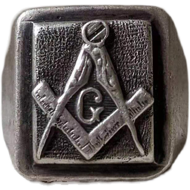 Men's Marcasite Square Badge Mark Couple Thick Flower Inlaid Rings