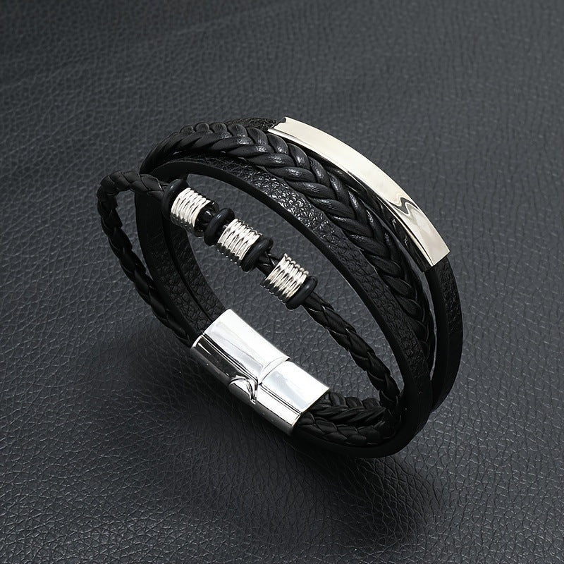 Men's Magnetic Buckle Vintage Leather Hand-woven Bracelets