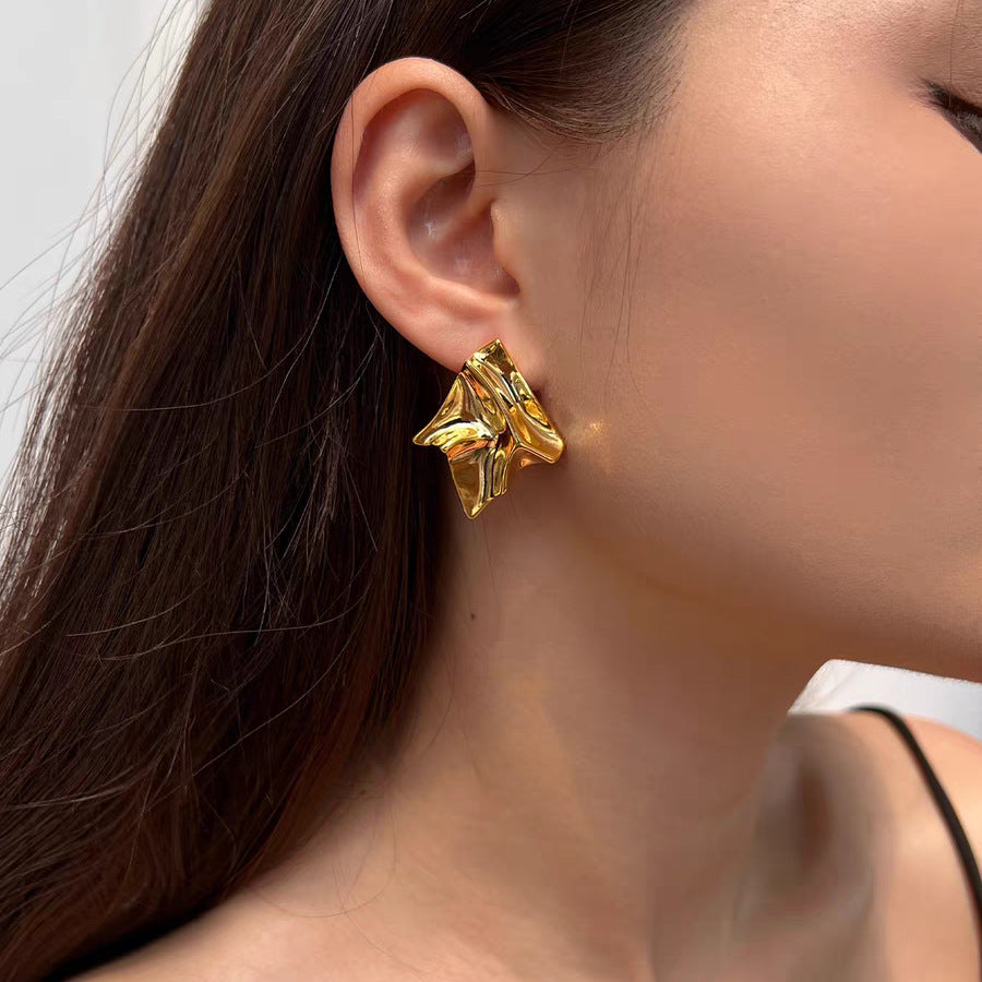 Women's Niche Personality Fashion Irregular Pleated Metal Cold Style Earrings
