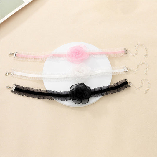 Women's Temperament Mesh Flower Bow Tie Fashion Necklaces