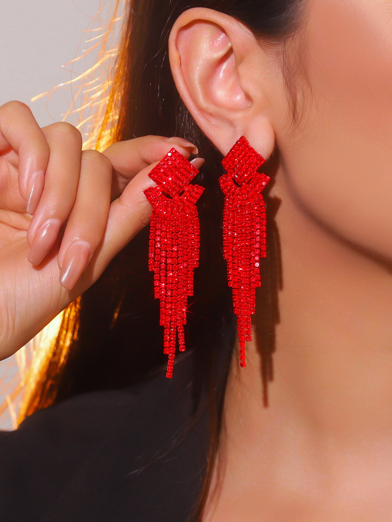 Women's Super Flash Rhinestone Long Fringe High-grade Earrings