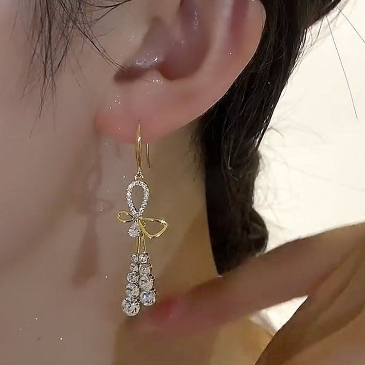 Bow Tassel High Sense Temperament Entry Lux French Earrings