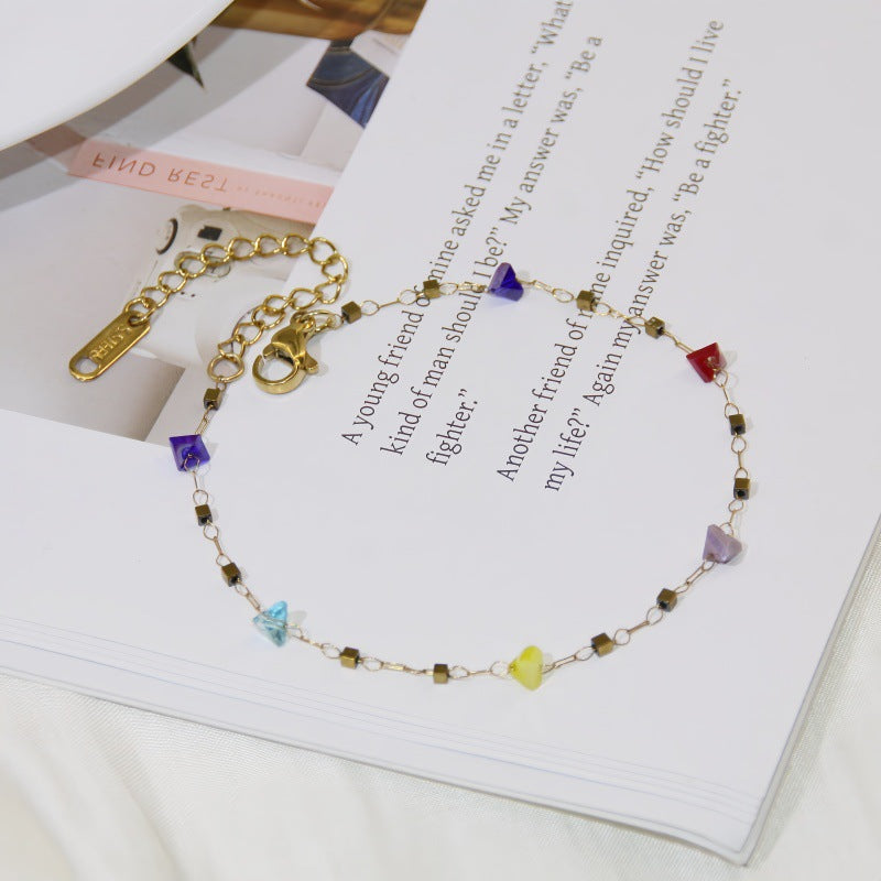Women's Colorful Natural Stone Geometric Titanium Steel Gold Stainless Necklace