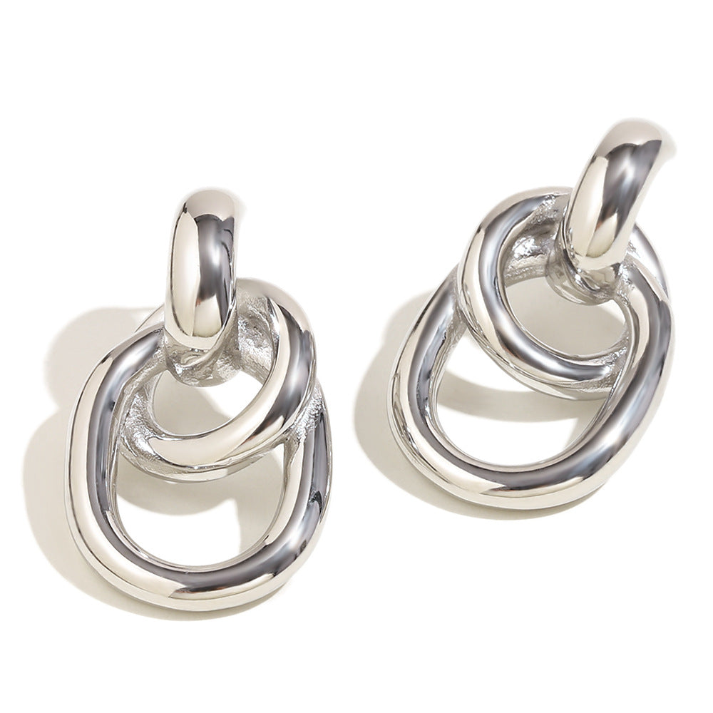 Women's Stainless Steel Gold-plated French O-shaped Winding Geometric Rings