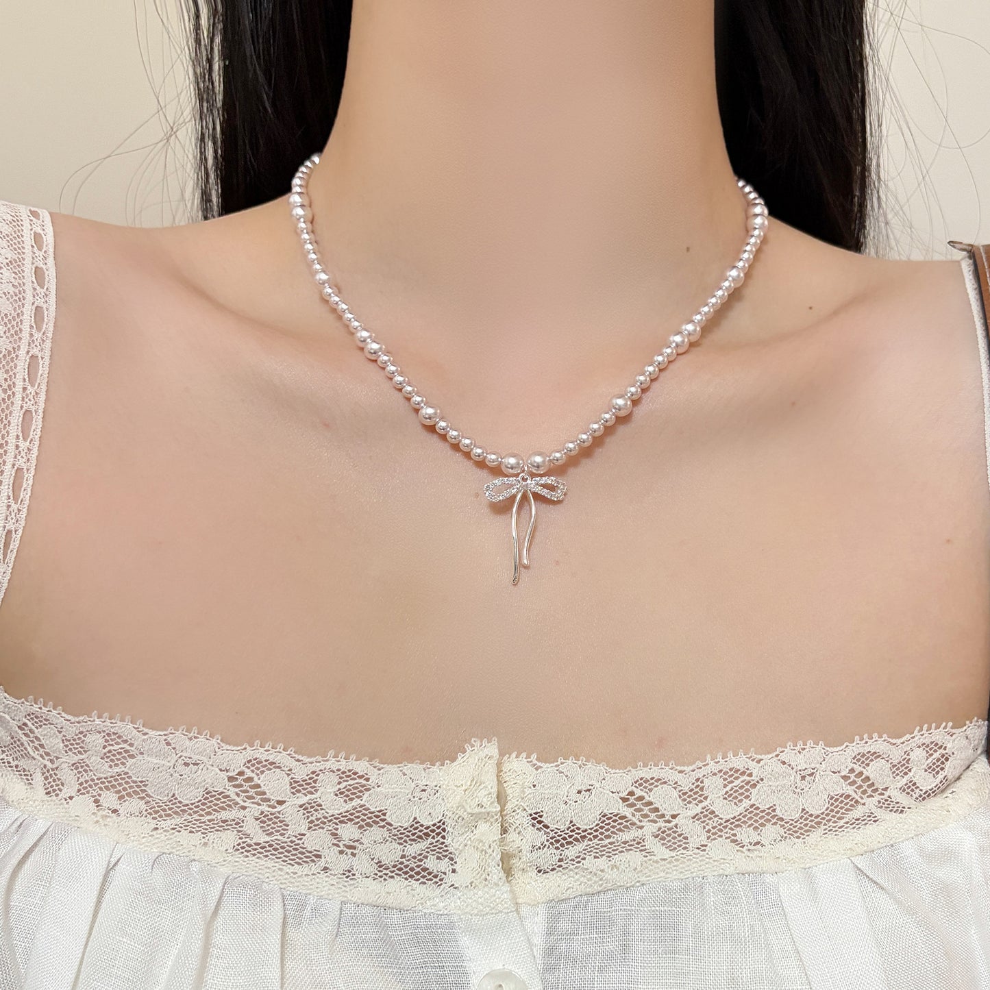 Bow Tassel Pearl Female Light Luxury Minority High Sense Temperament Necklace