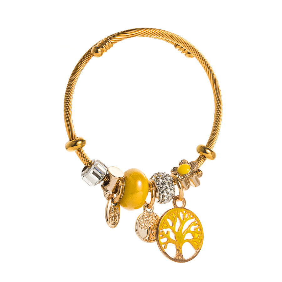 Stainless Steel Lucky Tree Drop Oil Bracelet