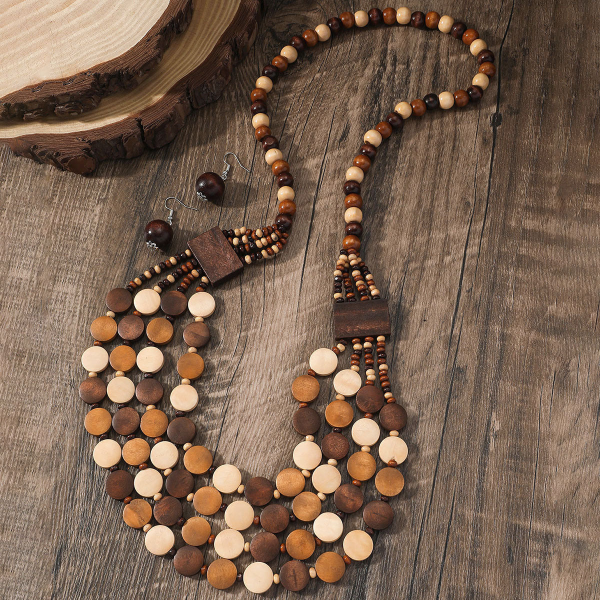 Women's Big Round Slice Beaded Bohemian Ethnic Jewelry Set