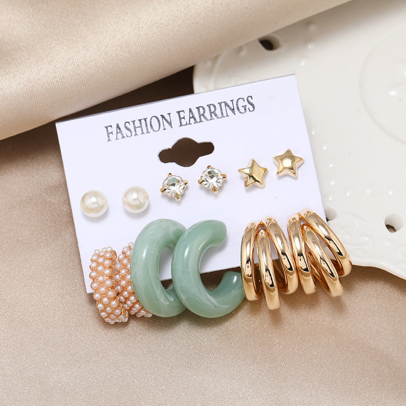 Creative Simple Acrylic Alloy Metal Pearl Stud Earrings