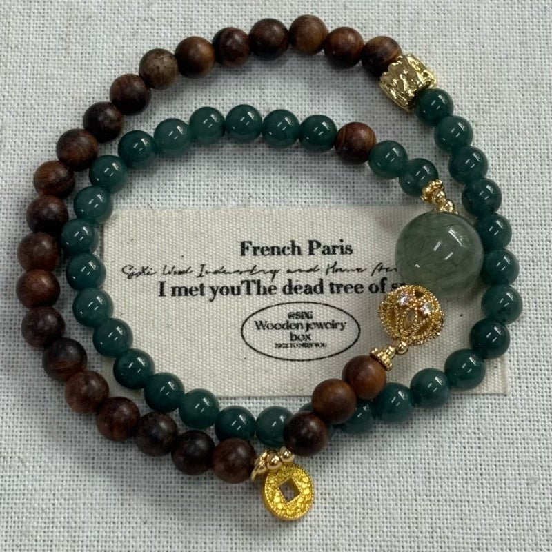 Black Rosewood Blue Water Jade Double Female Green Bracelet