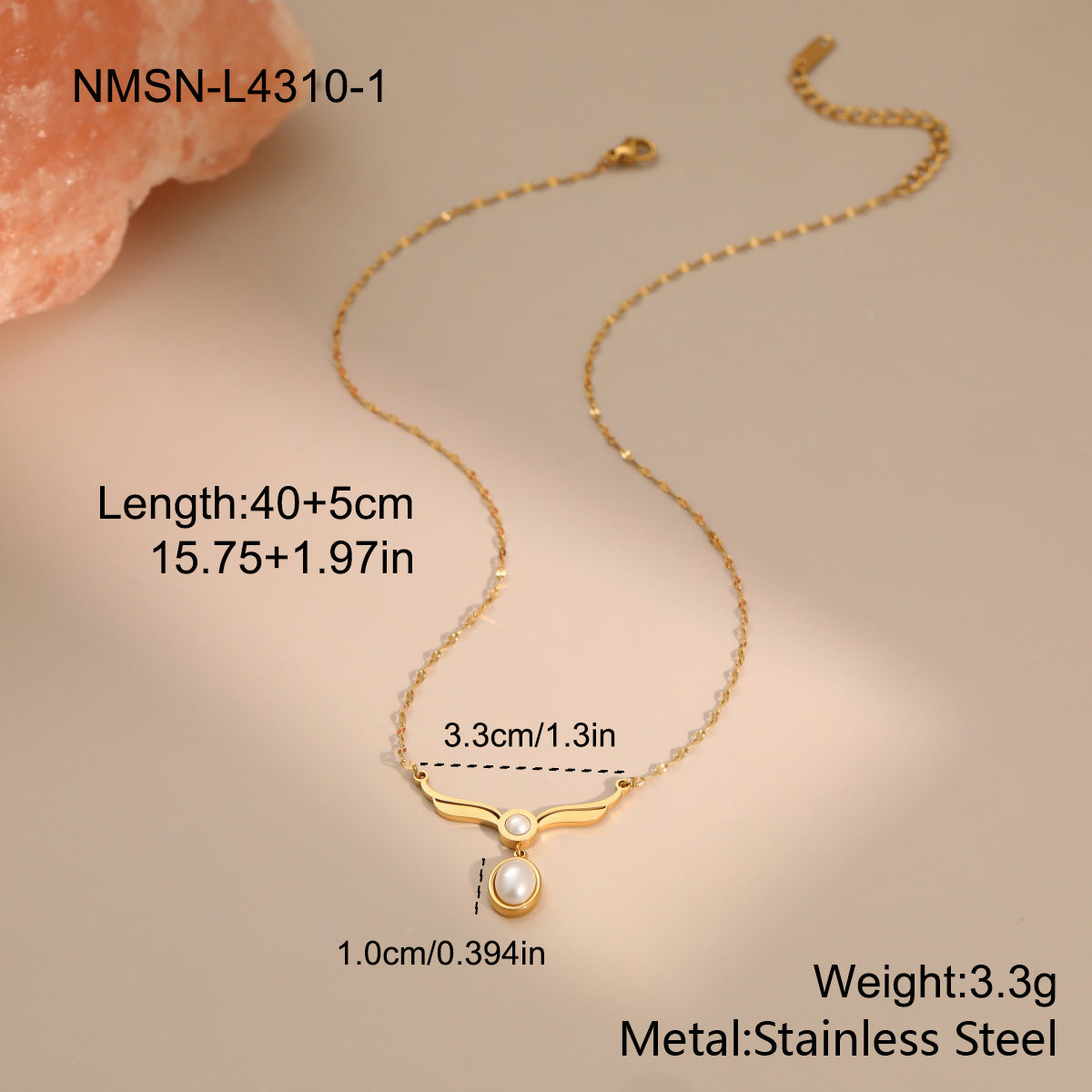 Stainless Steel Delicate Angel Wings Pearl Elegant Retro Temperament Clavicle Necklace