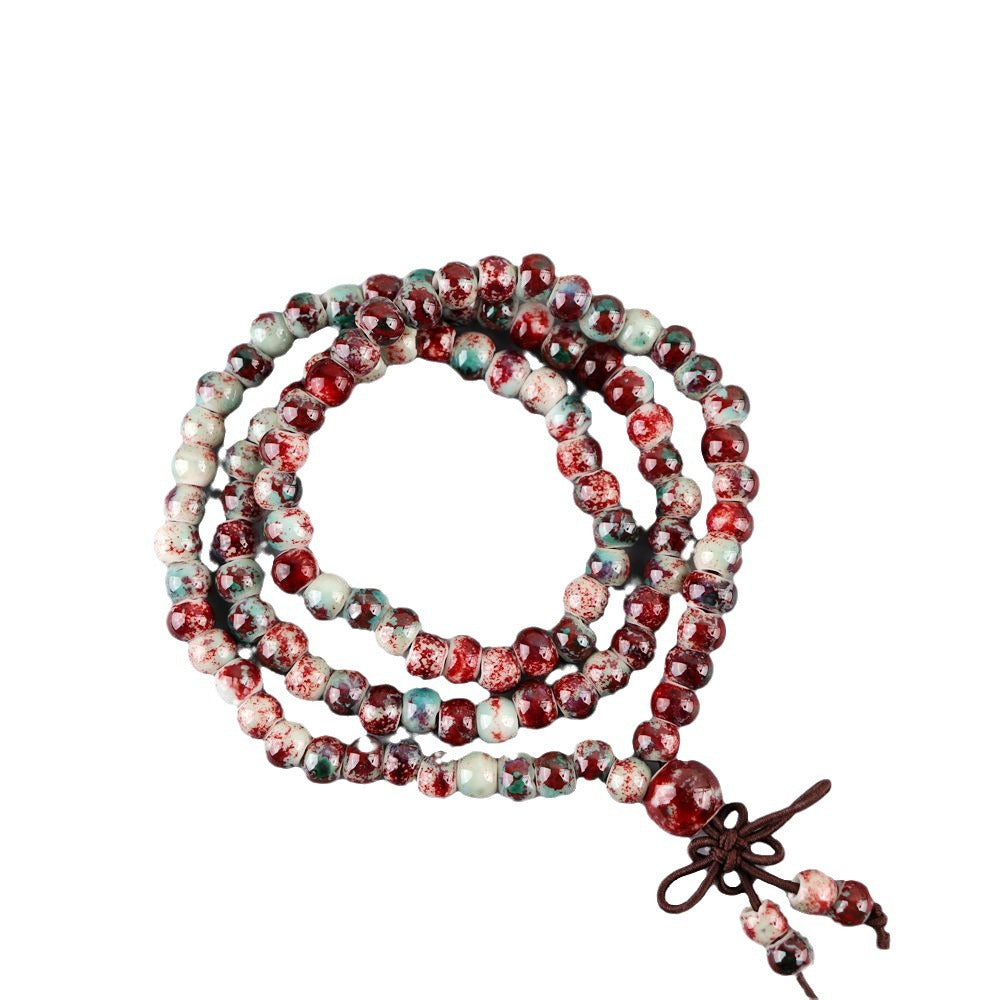 Women's Chinese Style Three-circle Twin Beads Ceramic Bracelet