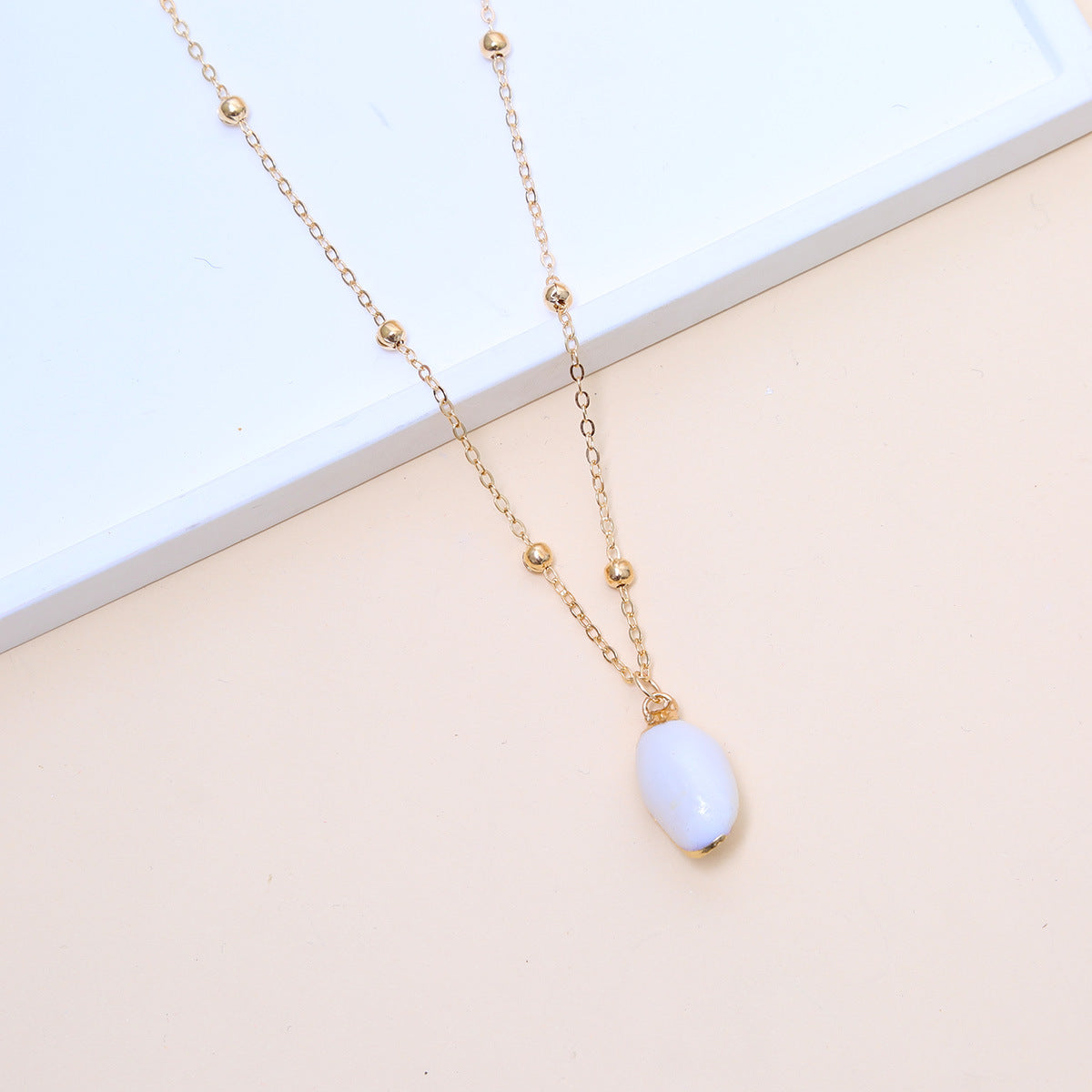 Ball Bead Chain Natural Shell Electroplated Necklace