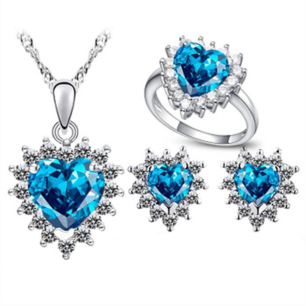 Live Broadcast Three-piece Colored Gems Ear Combination Personality Necklaces