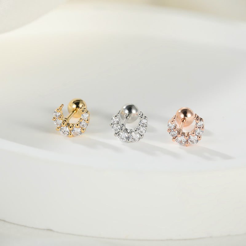 Fashion Lady Micro Inlaid Zircon Rose Gold Plating Star Moon Stud Earrings